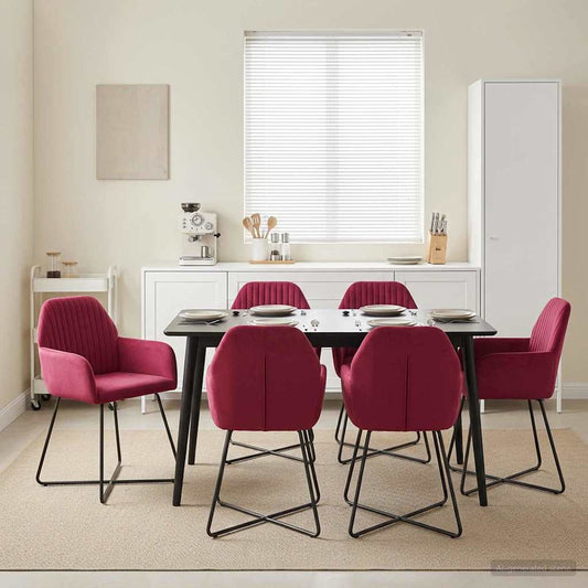 vidaXL Καρέκλες φαγητού 4 pcs Βελούδο Κόκκινο 55 x 50 x 84 εκ.