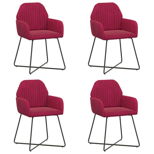 vidaXL Καρέκλες φαγητού 4 pcs Βελούδο Κόκκινο 55 x 50 x 84 εκ.