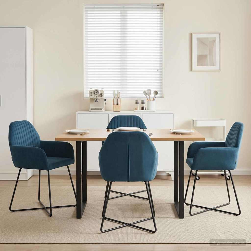 vidaXL Καρέκλες φαγητού 4 pcs Βελούδο Μπλε 55 x 50 x 84 εκ.