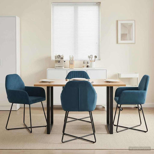 vidaXL Καρέκλες φαγητού 4 pcs Βελούδο Μπλε 55 x 50 x 84 εκ.