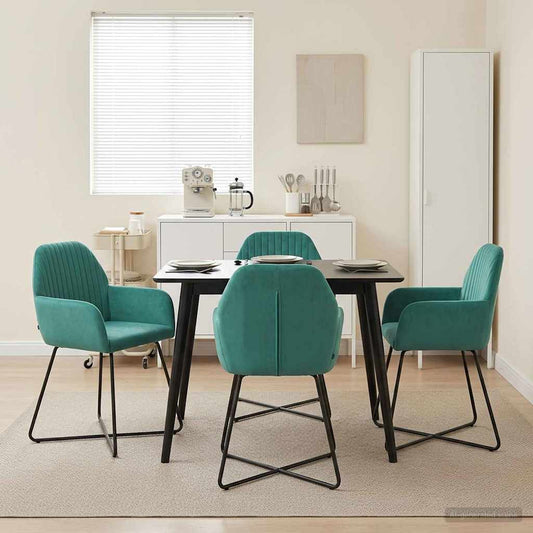 vidaXL Καρέκλες φαγητού 4 pcs Βελούδο Τιρκουάζ 55 x 50 x 84 εκ.