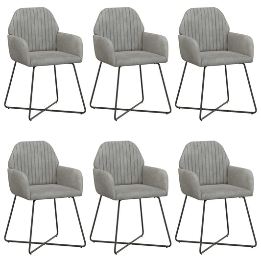 vidaXL Καρέκλες φαγητού 6 pcs Βελούδο Ανοιχτό γκρι 55 x 50 x 84 εκ.