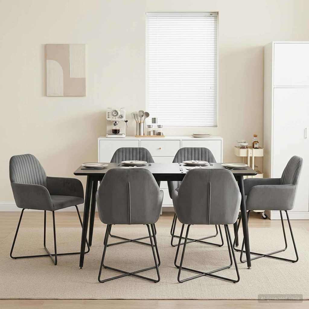 vidaXL Καρέκλες φαγητού 6 pcs Βελούδο Σκούρο Γκρι 55 x 50 x 84 εκ.