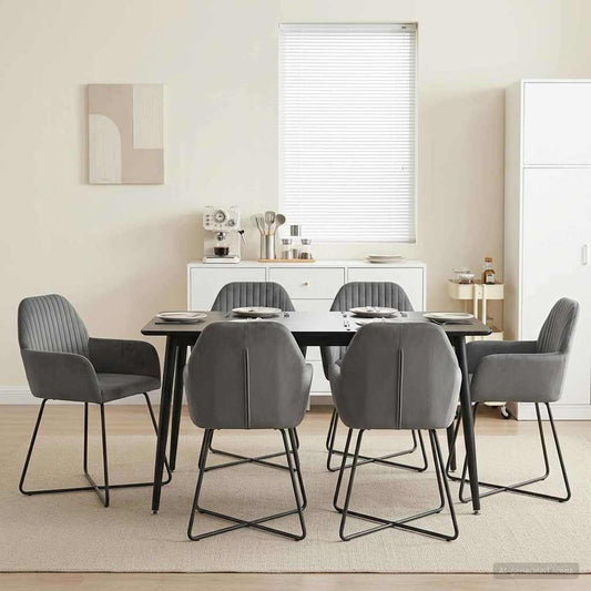 vidaXL Καρέκλες φαγητού 6 pcs Βελούδο Σκούρο Γκρι 55 x 50 x 84 εκ.