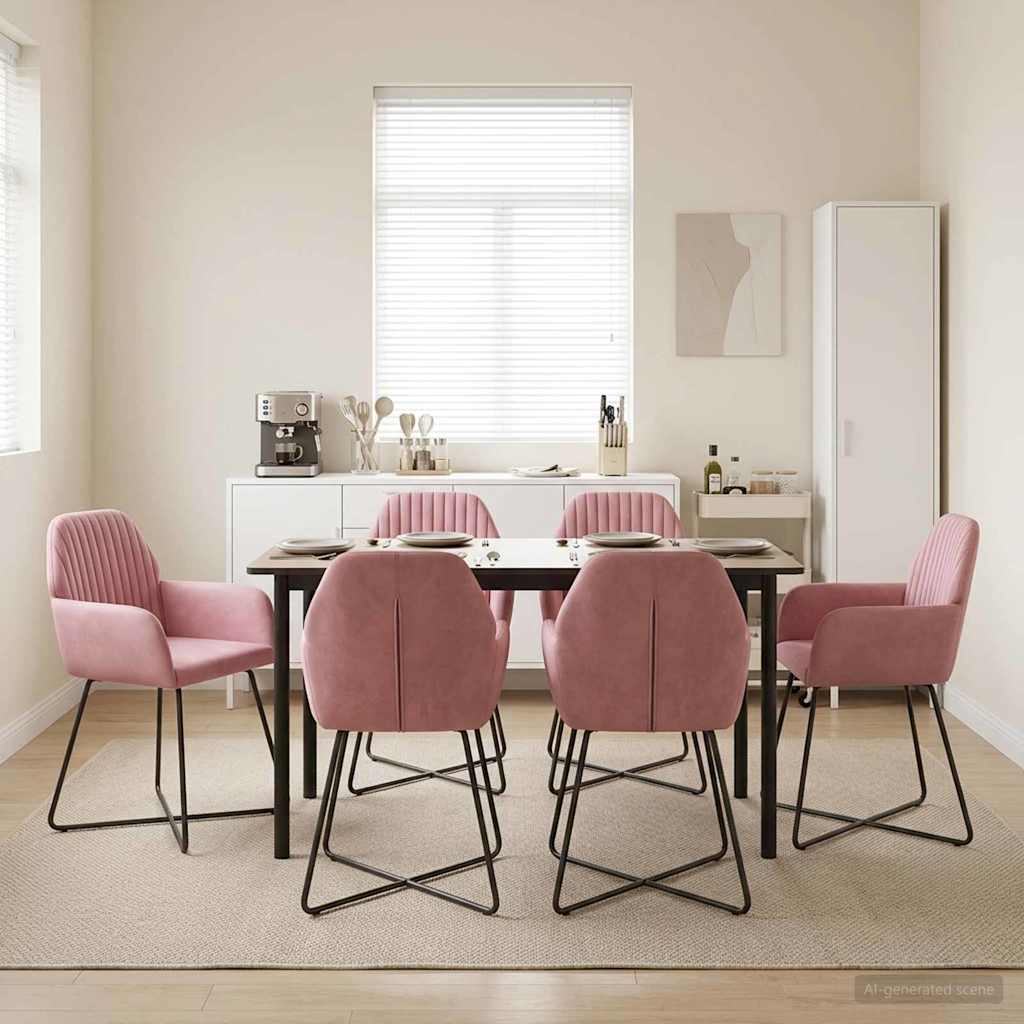 vidaXL Καρέκλες φαγητού 6 pcs Βελούδο Ροζ 55 x 50 x 84 εκ.