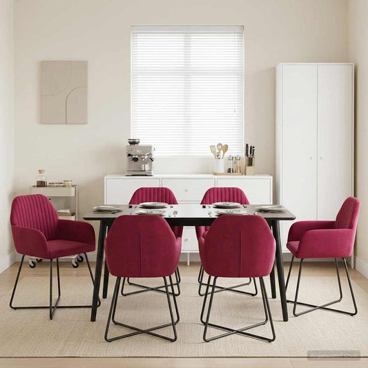 vidaXL Καρέκλες φαγητού 6 pcs Βελούδο Κόκκινο 55 x 50 x 84 εκ.