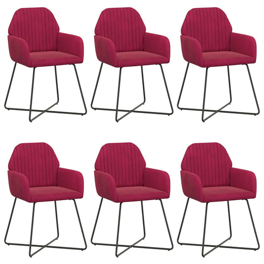 vidaXL Καρέκλες φαγητού 6 pcs Βελούδο Κόκκινο 55 x 50 x 84 εκ.