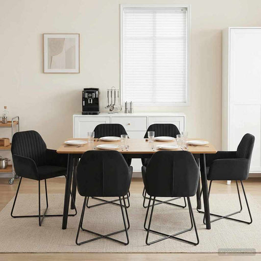 vidaXL Καρέκλες φαγητού 6 pcs Βελούδο Μαύρο 55 x 50 x 84 εκ.