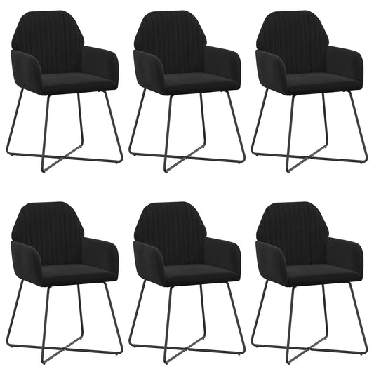 vidaXL Καρέκλες φαγητού 6 pcs Βελούδο Μαύρο 55 x 50 x 84 εκ.