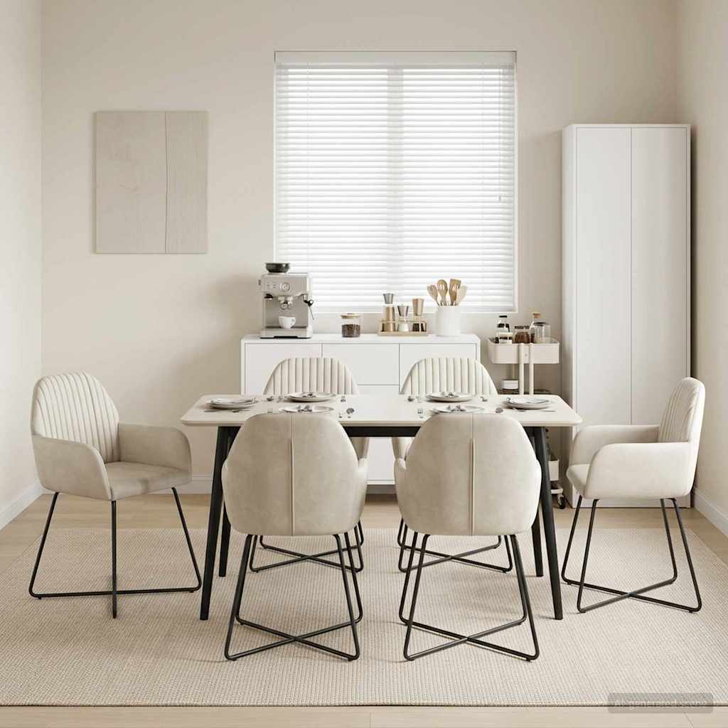 vidaXL Καρέκλες φαγητού 6 pcs Βελούδο Κρεμ 55 x 50 x 84 εκ.