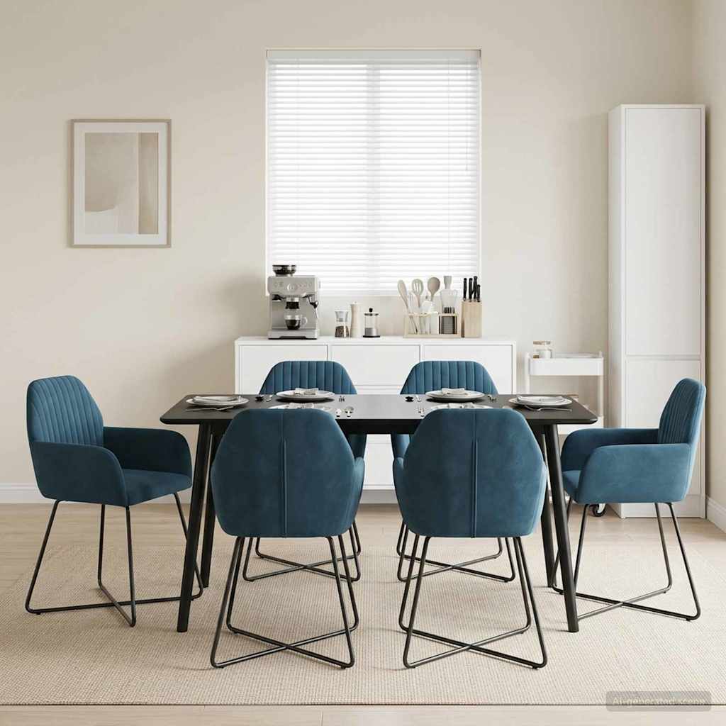 vidaXL Καρέκλες φαγητού 6 pcs Βελούδο Μπλε 55 x 50 x 84 εκ.