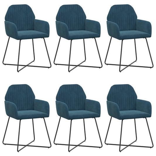 vidaXL Καρέκλες φαγητού 6 pcs Βελούδο Μπλε 55 x 50 x 84 εκ.