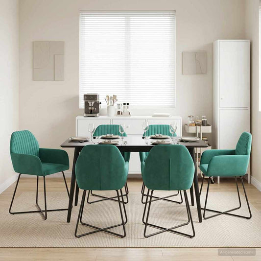 vidaXL Καρέκλες φαγητού 6 pcs Βελούδο Τιρκουάζ 55 x 50 x 84 εκ.