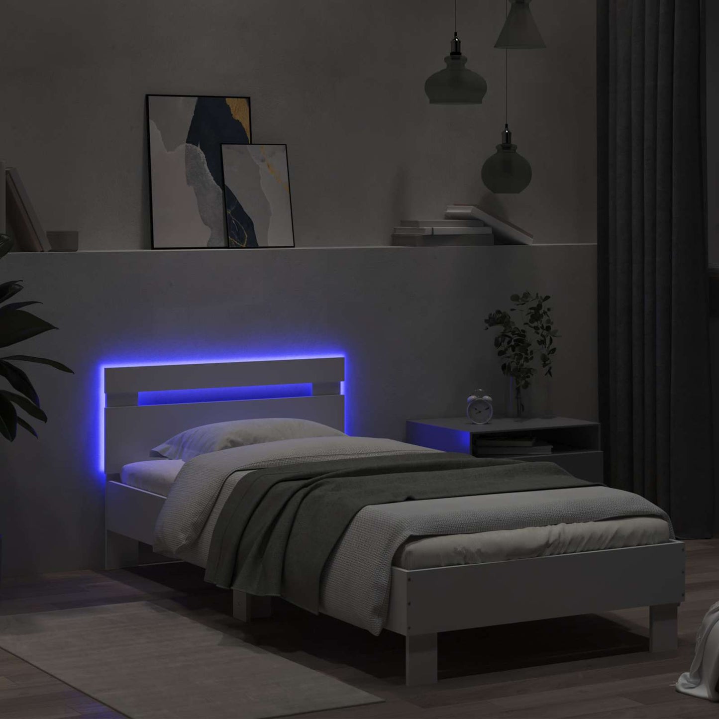 vidaXL Κρεβάτι με φωτισμό LED Λευκό 80 x 200 cm Επεξεργασμένο Ξύλο