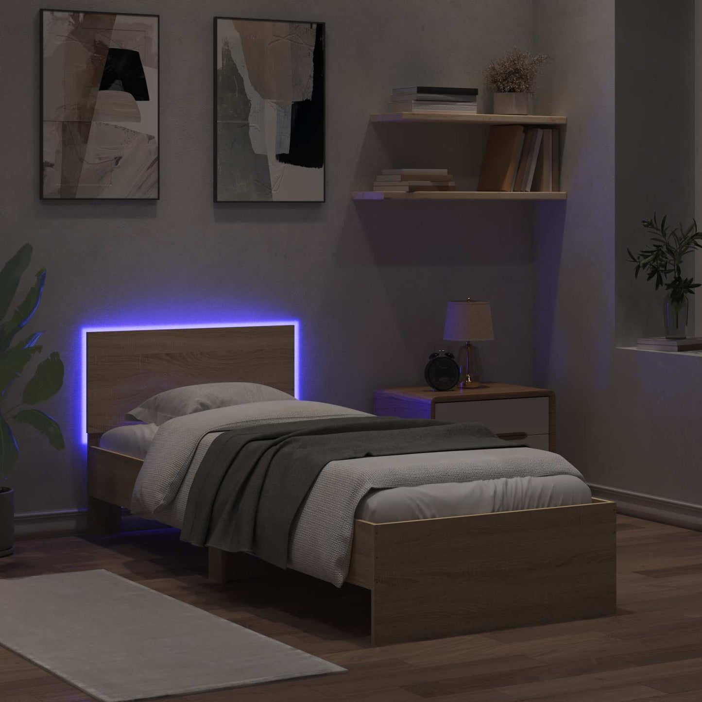 vidaXL Κρεβάτι με φωτισμό LED Sonoma Δρυς 80 x 200 cm