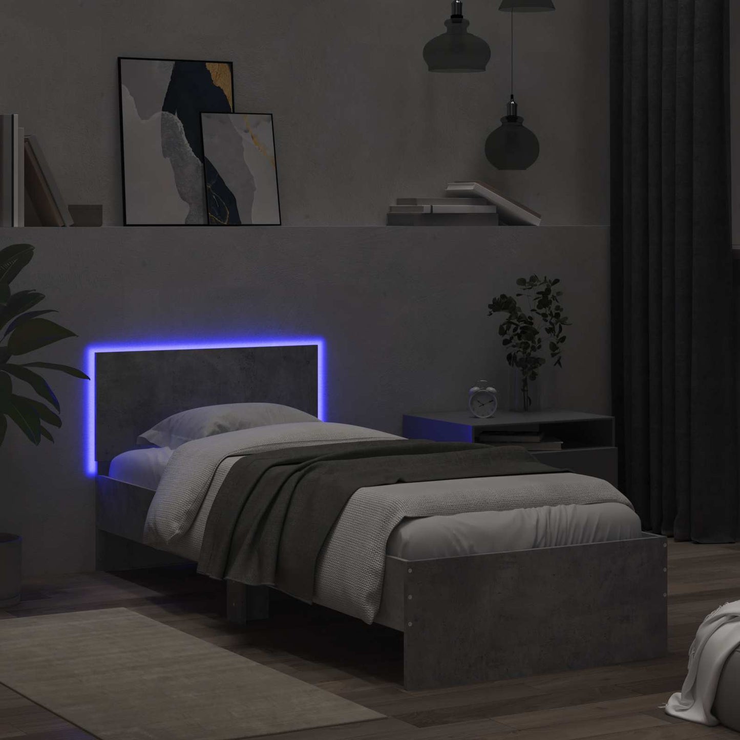 vidaXL Κρεβάτι με φωτισμό LED Γκρι Σκυροδέματος 80 x 200 cm