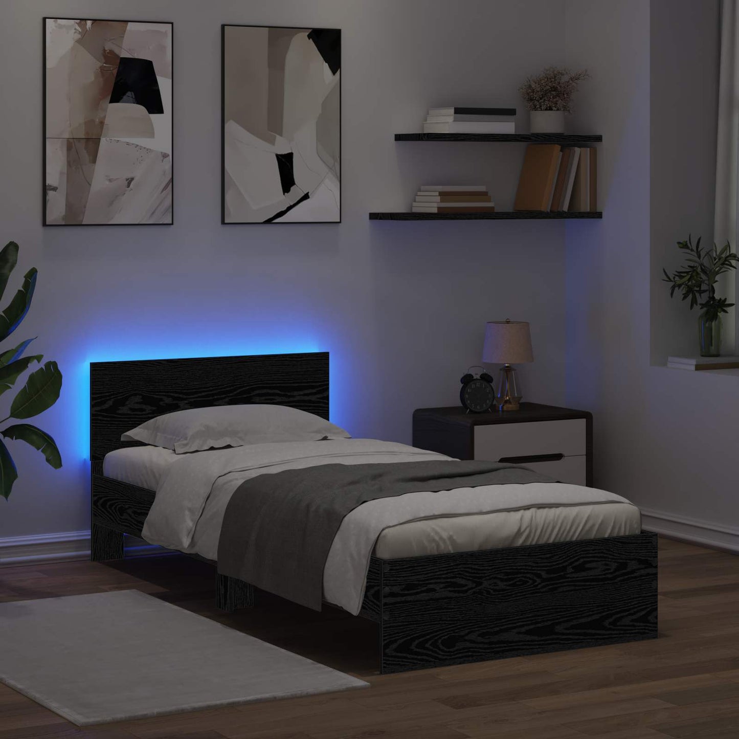 vidaXL Κρεβάτι με φωτισμό LED Μαύρη Δρυς 80 x 200 cm