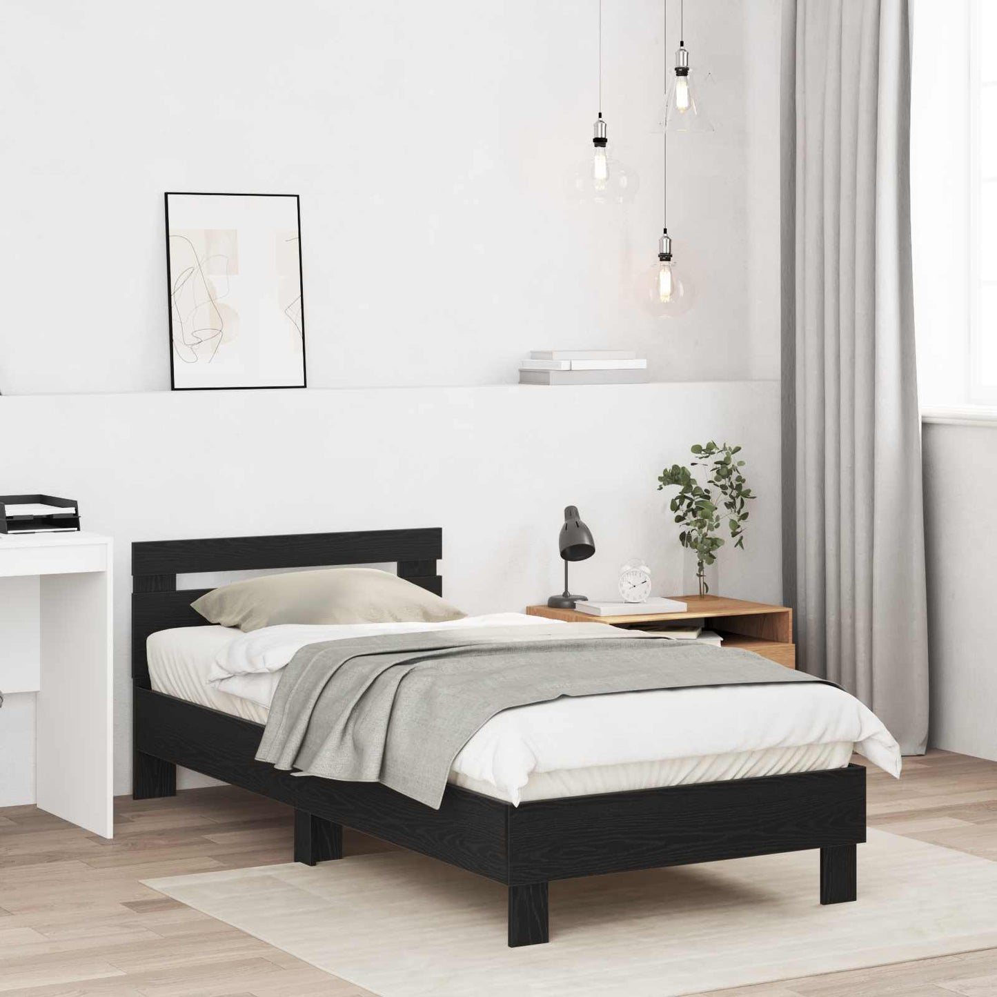 vidaXL Κρεβάτι με Κεφαλάρι Μαύρη Δρυς 80 x 200 cm Επεξεργασμένο Ξύλο