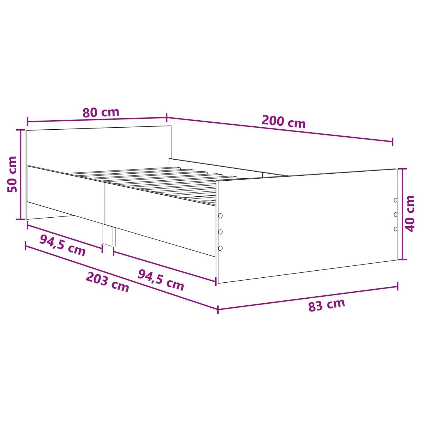 vidaXL Κρεβάτι με Κεφαλάρι Λευκό 80 x 200 cm Επεξεργασμένο Ξύλο