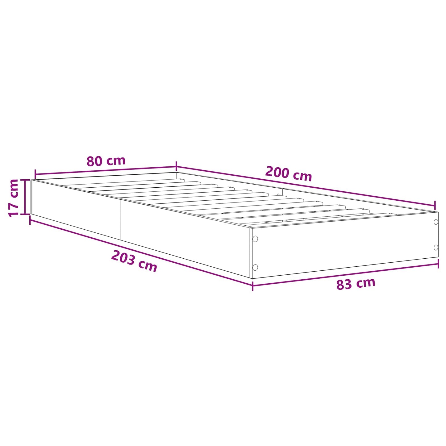 vidaXL Κρεβάτι δαπέδου Καπνισμένο Ξύλο Δρυός 80 x 200 cm
