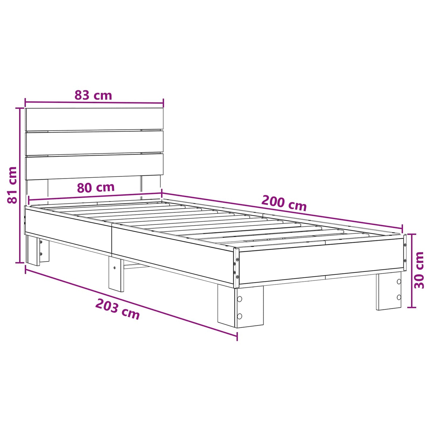 vidaXL Κρεβάτι με Κεφαλάρι Παλαιωμένο ξύλο 80 x 200 cm
