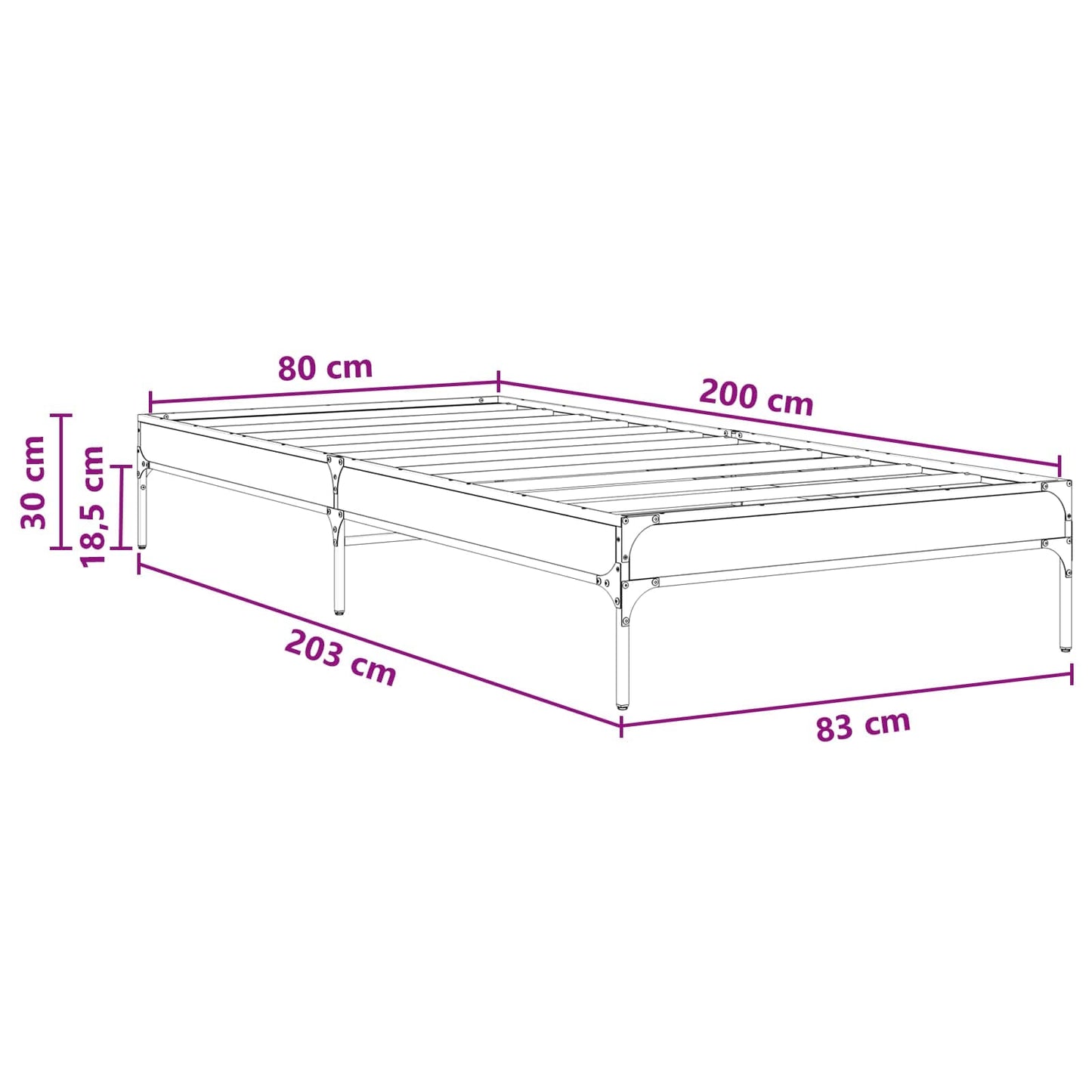 vidaXL Σκελετός Κρεβατιού Μαύρη Δρυς 80 x 200 cm Επεξεργασμένο Ξύλο