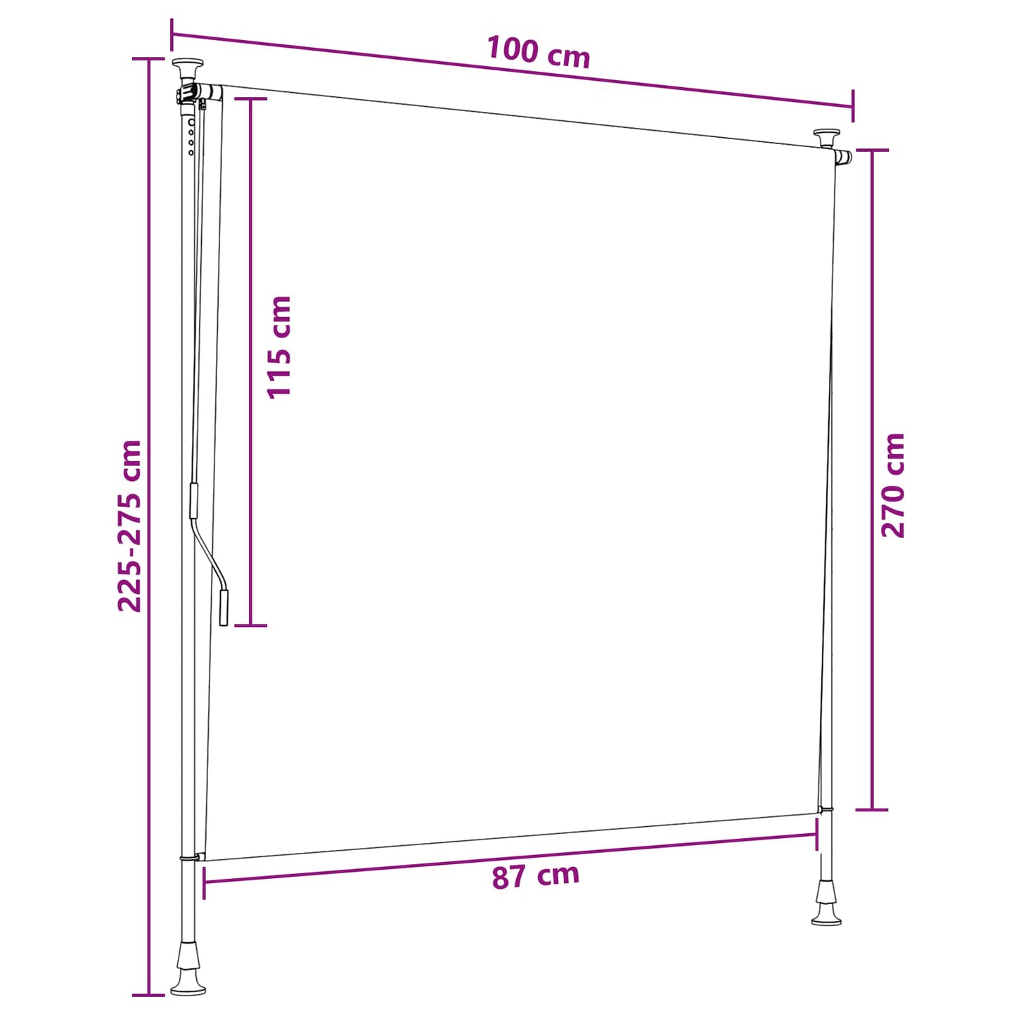 vidaXL Εξωτερικό ρολό Μαύρο 100 x 270 cm