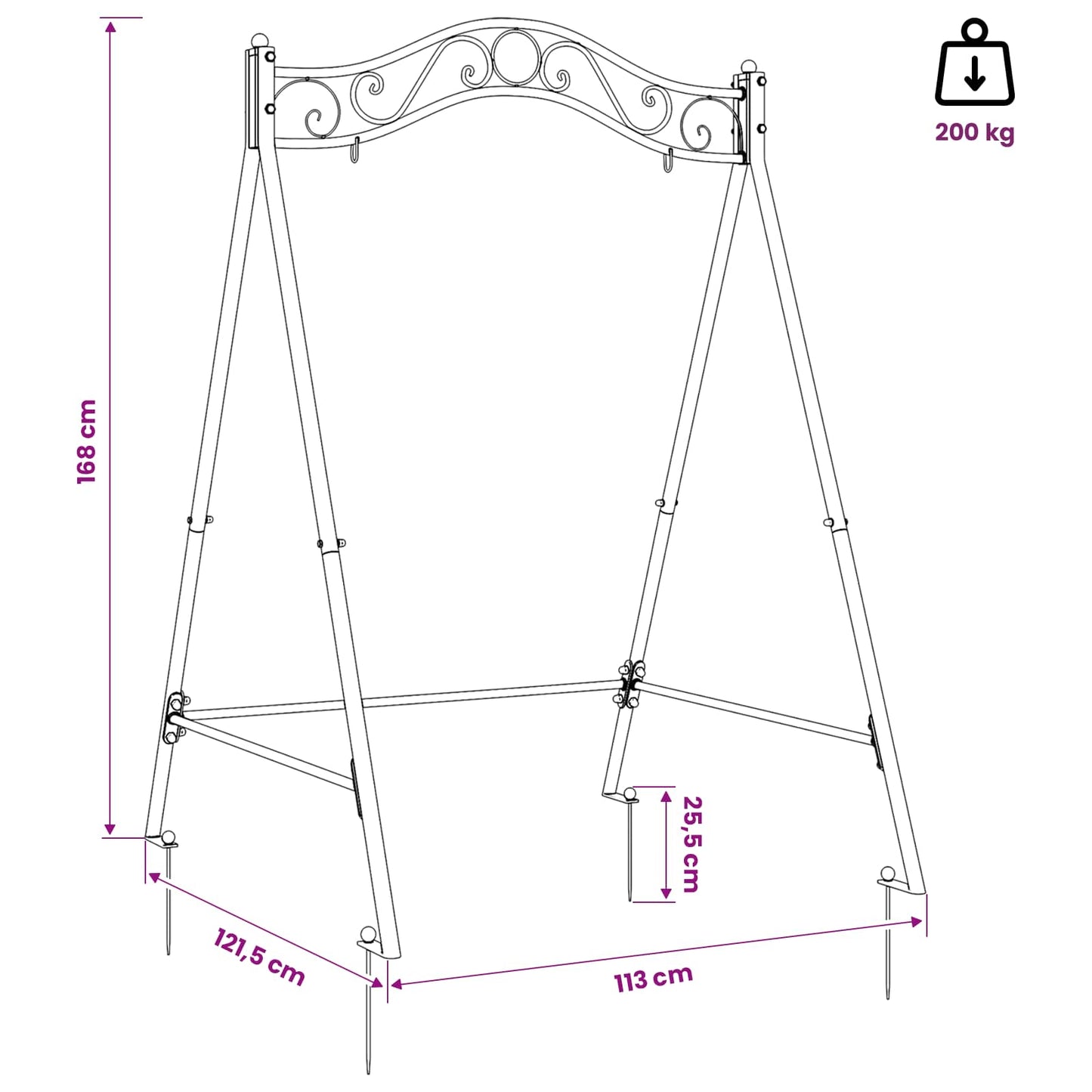 vidaXL Σκελετός Κούνιας Αντίκες Λευκό 113 x 121,5 x 168 εκ. Ατσάλι