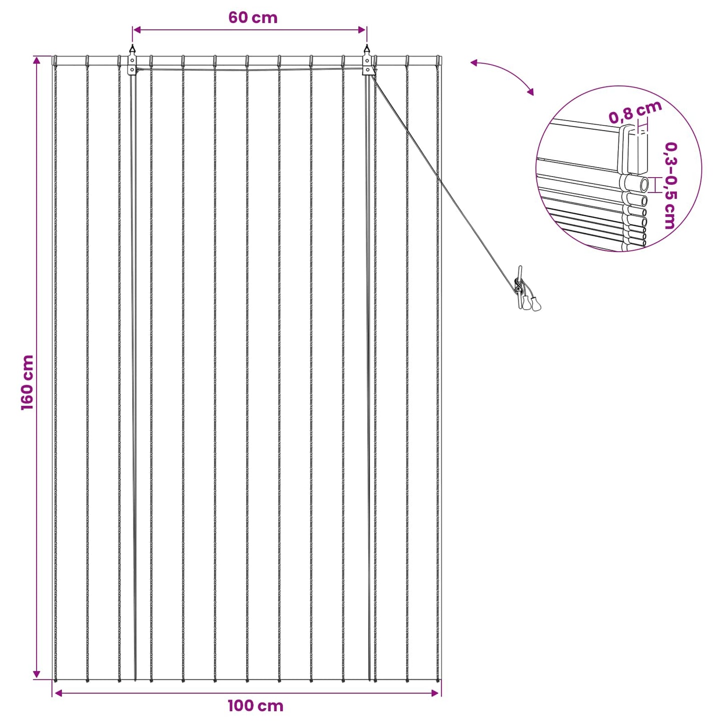 vidaXL Ρόλερ (στόρι) Καφέ 100 x 160 cm Καλάμι