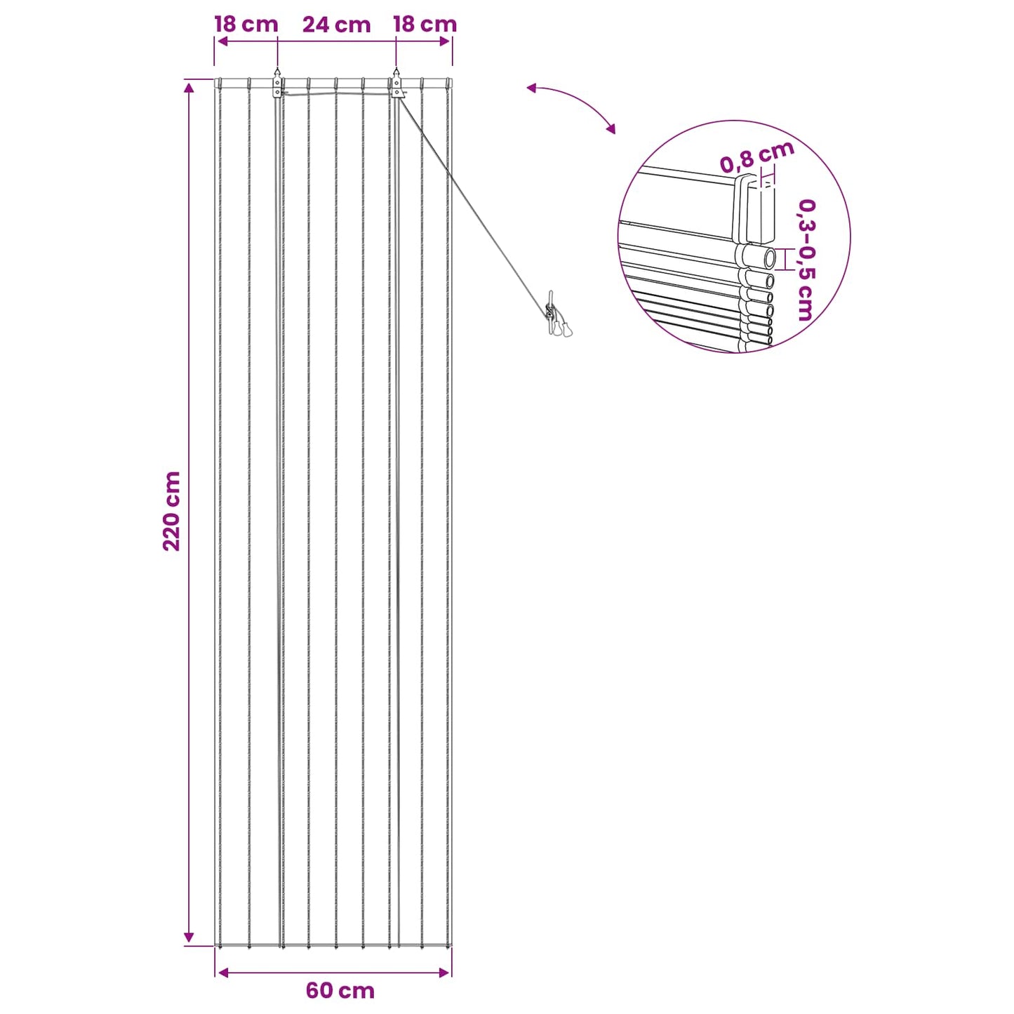 vidaXL Ρόλερ (στόρι) Καφέ 60 x 220 εκ. Καλάμι