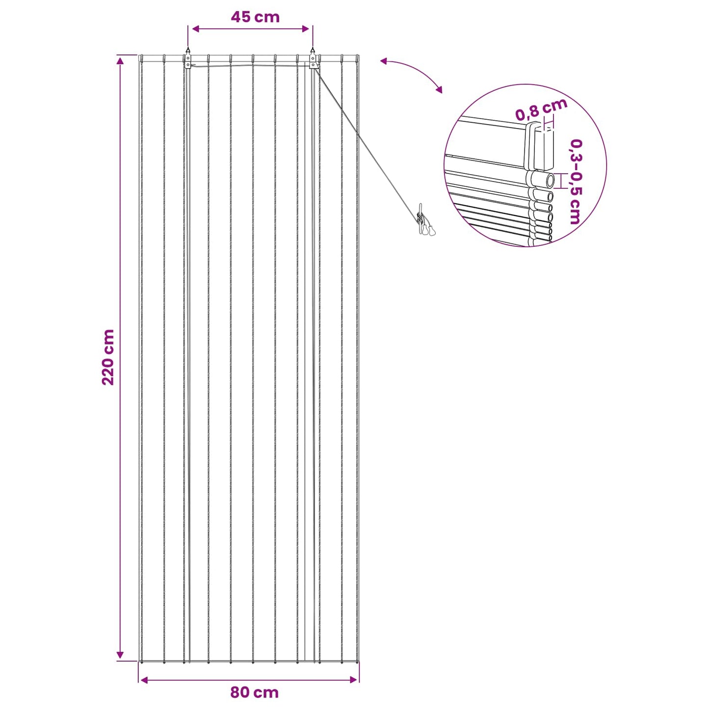 vidaXL Ρόλερ (στόρι) Καφέ 80 x 220 cm Καλάμι