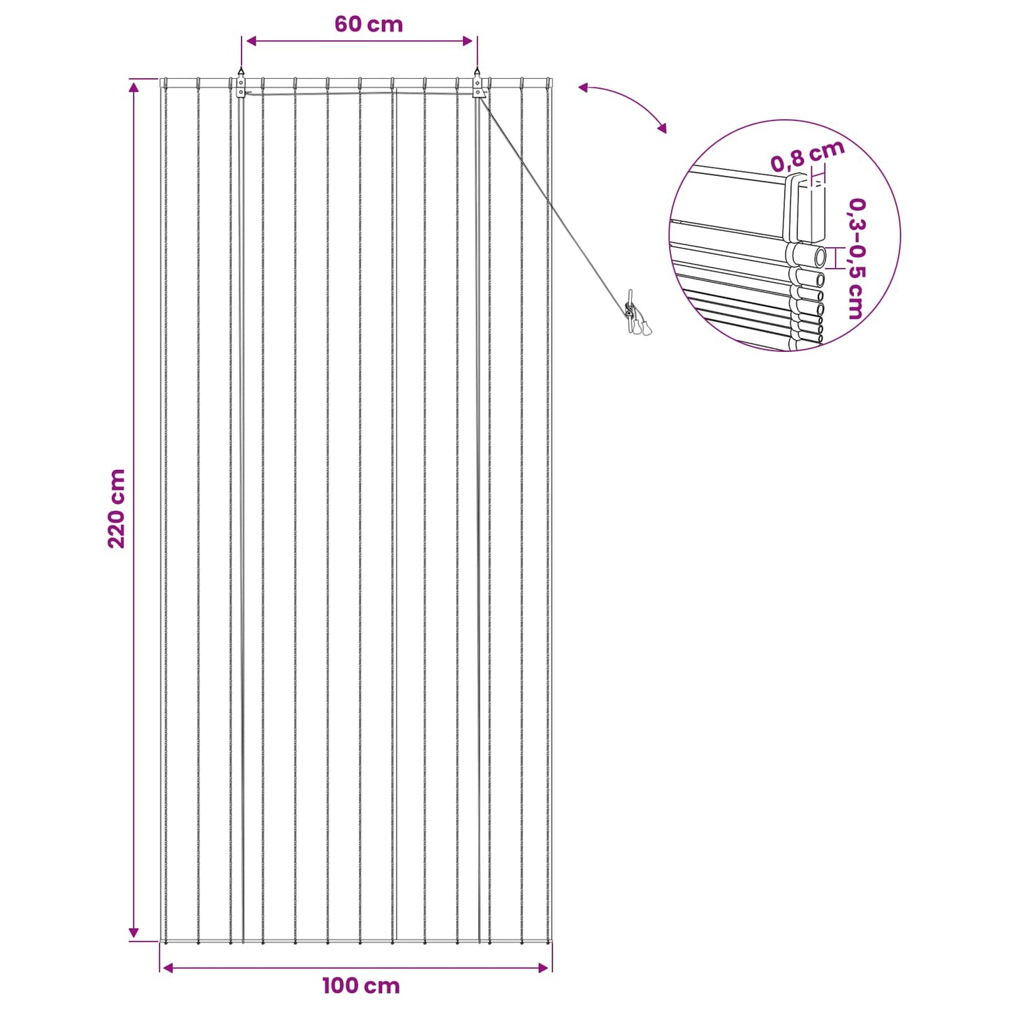 vidaXL Ρόλερ (στόρι) Καφέ 100 x 220 cm Καλάμι