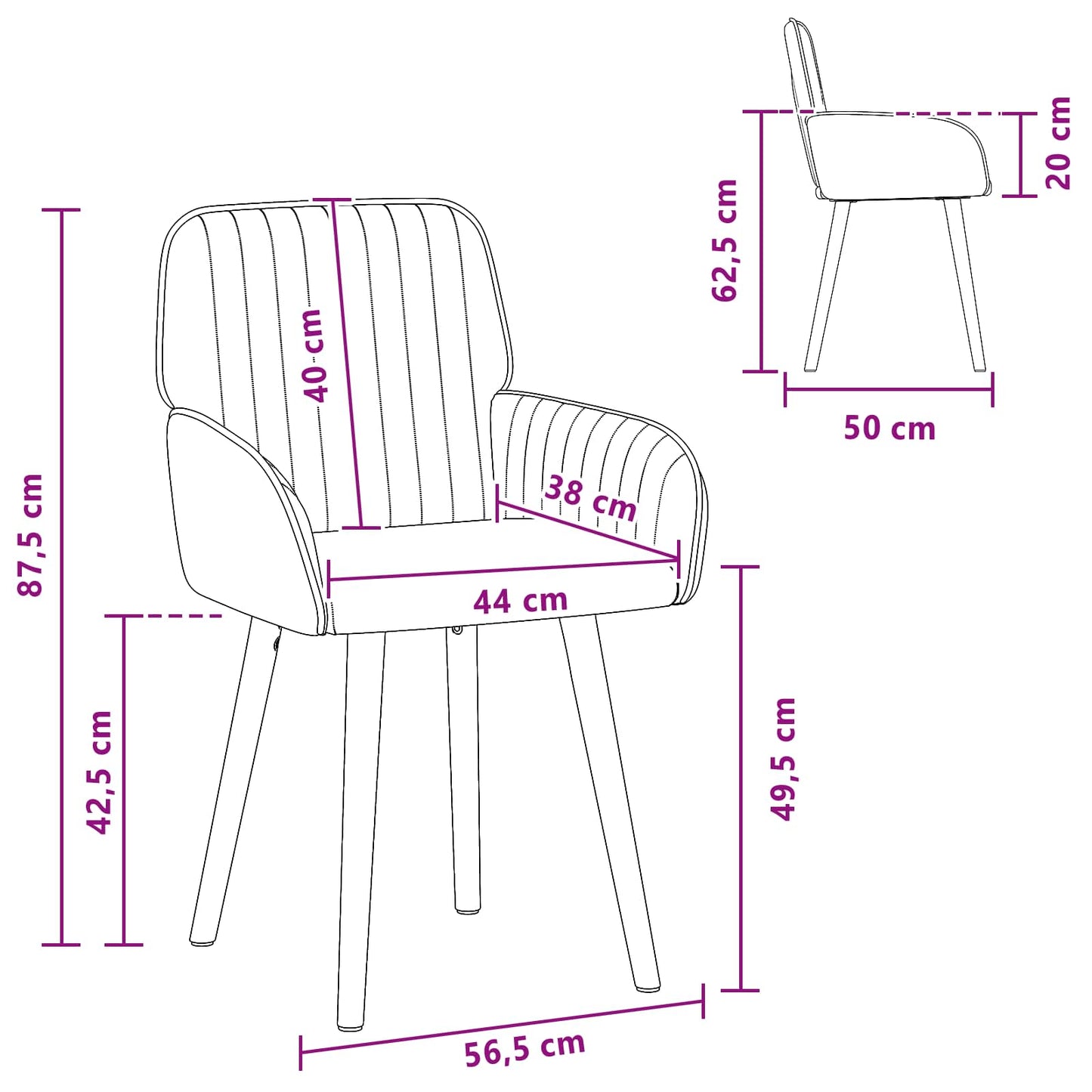 vidaXL Καρέκλες φαγητού 2 pcs Ύφασμα Κρεμ 56,5 x 50 x 87,5 εκ.