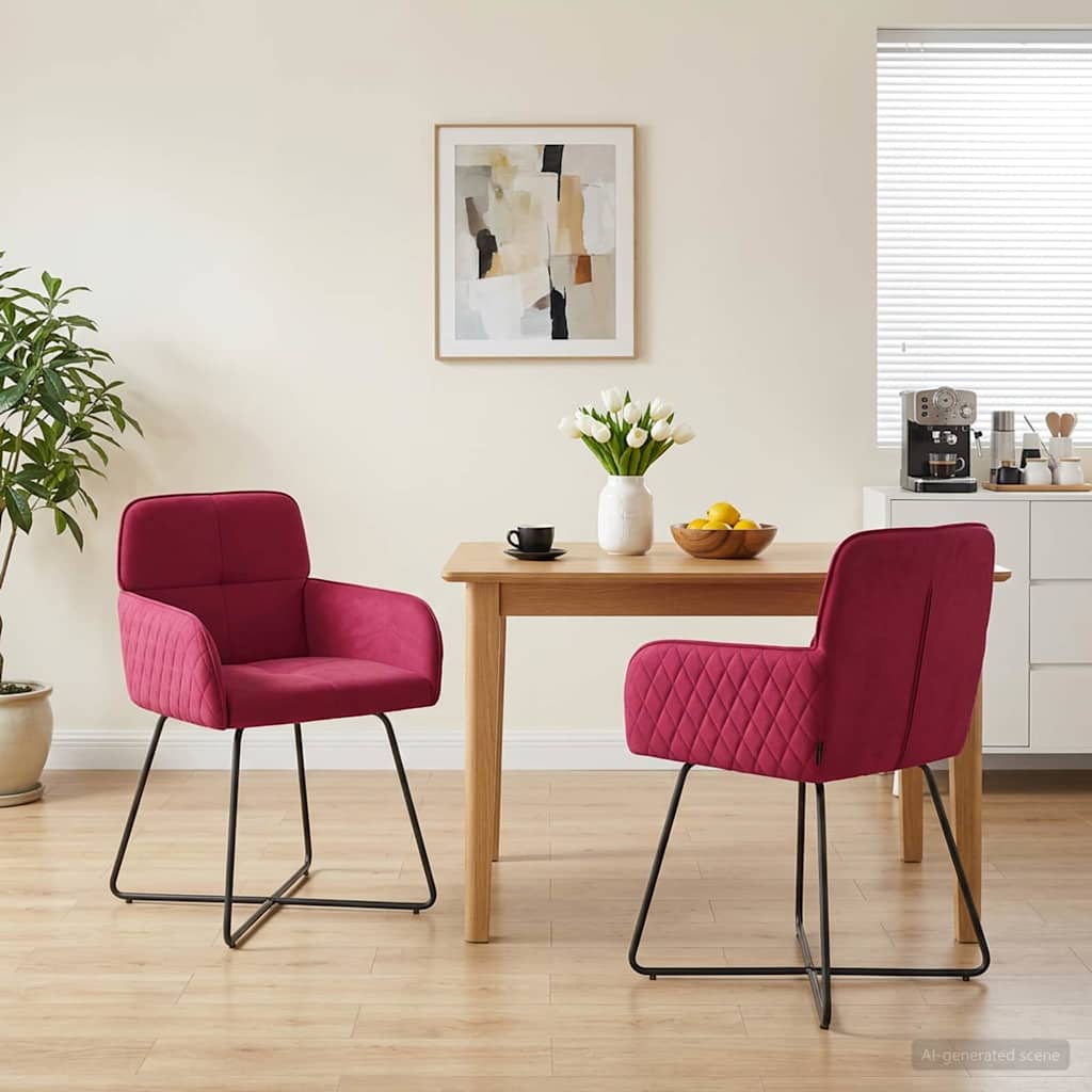 vidaXL Καρέκλες φαγητού 2 pcs Βελούδο Κόκκινο 59 x 56,5 x 86 εκ.