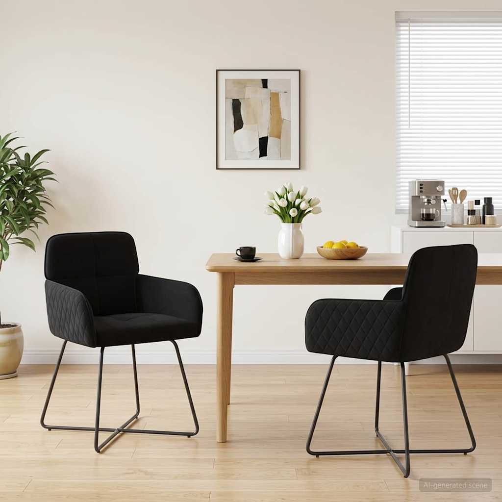 vidaXL Καρέκλες φαγητού 2 pcs Βελούδο Μαύρο 59 x 56,5 x 86 εκ.
