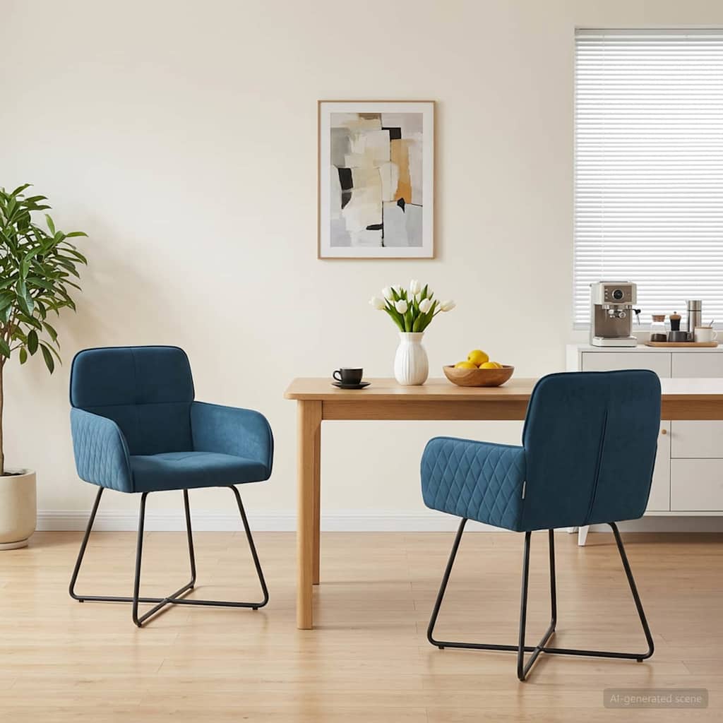 vidaXL Καρέκλες φαγητού 2 pcs Βελούδο Μπλε 59 x 56,5 x 86 εκ.