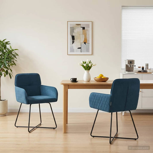 vidaXL Καρέκλες φαγητού 2 pcs Βελούδο Μπλε 59 x 56,5 x 86 εκ.