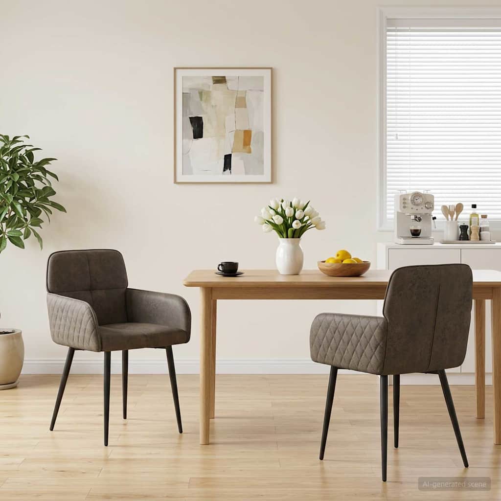 vidaXL Καρέκλες φαγητού 2 pcs Φιλικό Δερμάτινο Σουέντ Σκούρο Γκρι