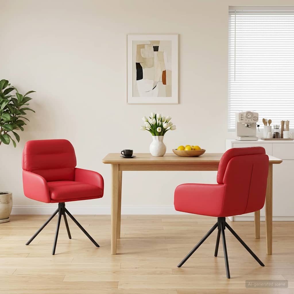 vidaXL Γυριστές καρέκλες φαγητού 2 pcs Τεχνητό Δέρμα Κόκκινο