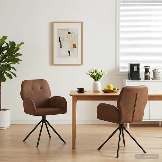vidaXL Γυριστές καρέκλες φαγητού 2 pcs Φιλικό Δερμάτινο Σουέντ Καφέ