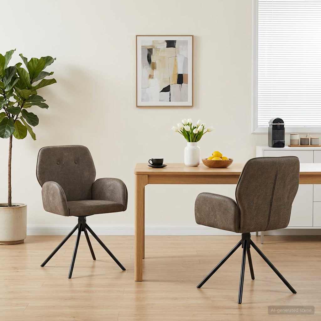 vidaXL Γυριστές καρέκλες φαγητού 2 pcs Φιλικό Δερμάτινο Σουέντ
