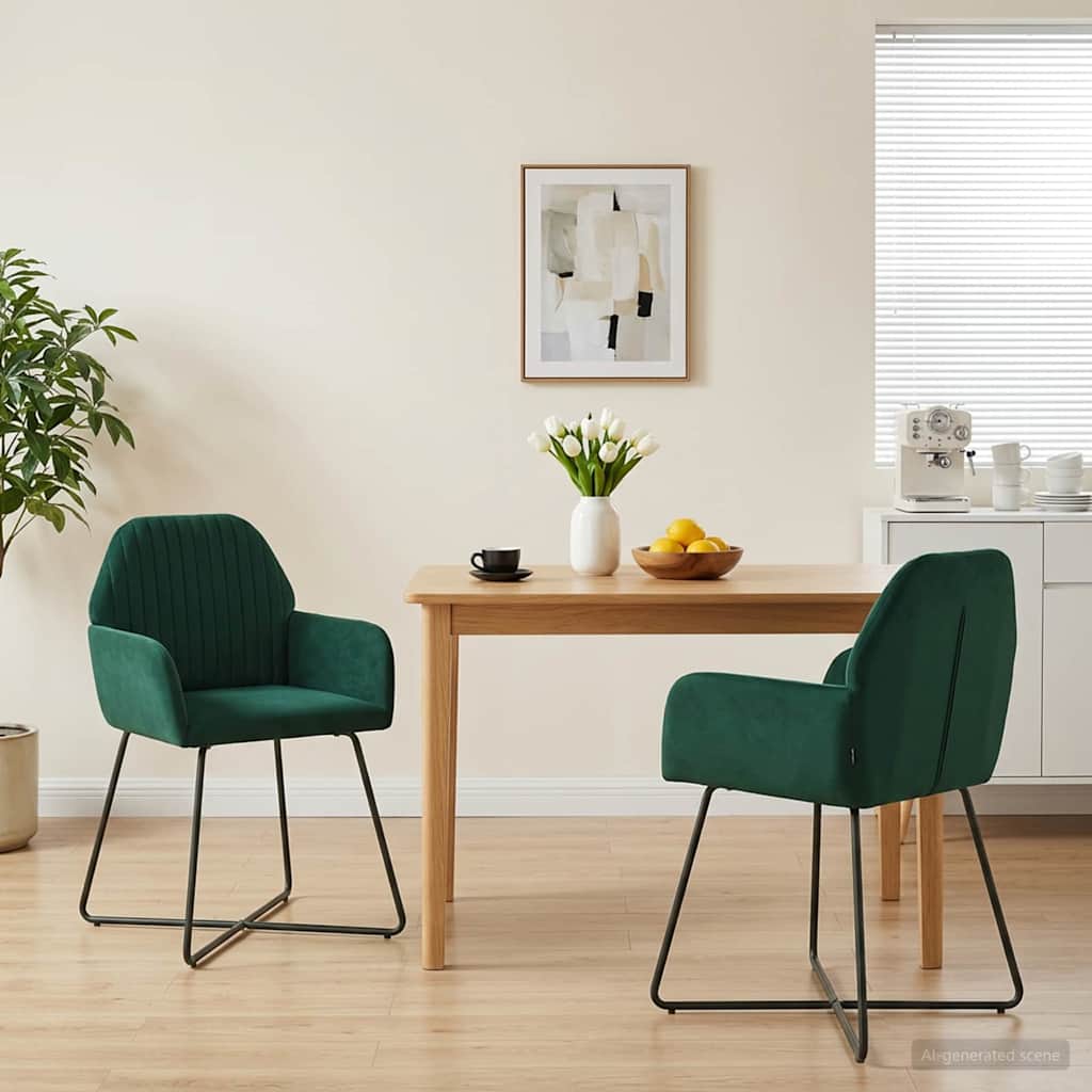 vidaXL Καρέκλες φαγητού 2 pcs Βελούδο Σκούρο Πράσινο 55 x 50 x 84 εκ.