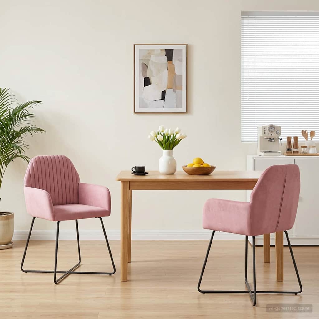 vidaXL Καρέκλες φαγητού 2 pcs Βελούδο Ροζ 55 x 50 x 84 εκ.