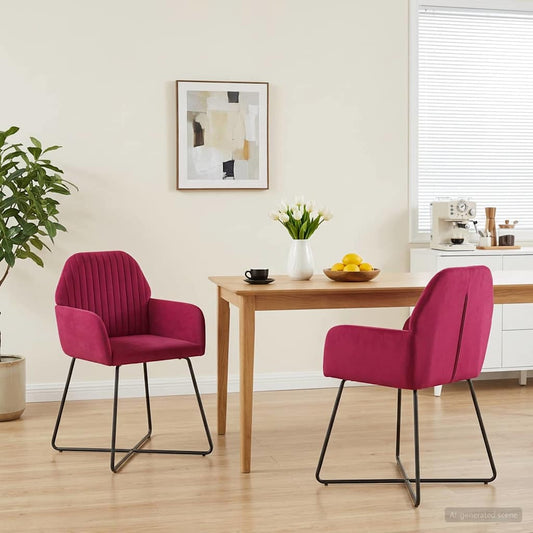vidaXL Καρέκλες φαγητού 2 pcs Βελούδο Κόκκινο 55 x 50 x 84 εκ.