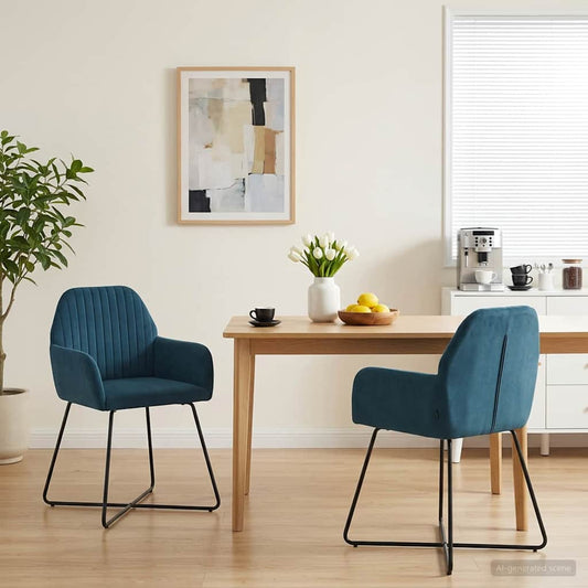 vidaXL Καρέκλες φαγητού 2 pcs Βελούδο Μπλε 55 x 50 x 84 εκ.