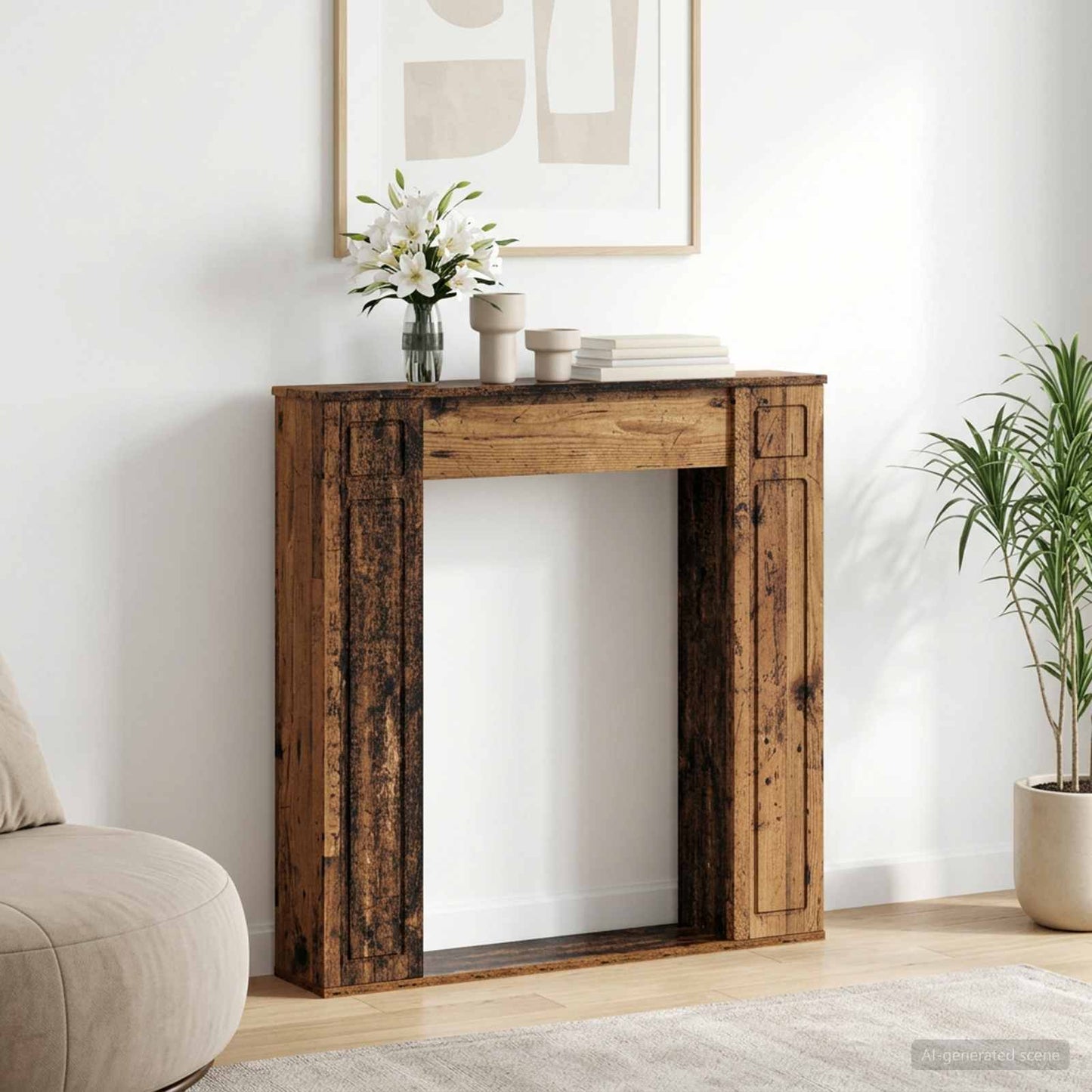 vidaXL Περίβλημα τζακιού Παλαιωμένο ξύλο 100 x 20 x 100 cm