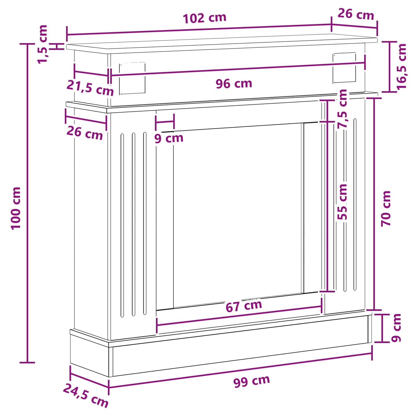 vidaXL Περίβλημα τζακιού Artisan Δρυς 102 x 26 x 100 εκ