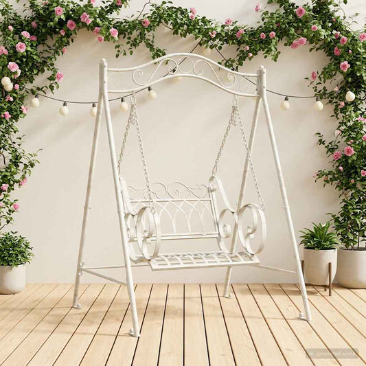 vidaXL Πάγκος Κούνια Ατσάλι 113 x 121,5 x 168 εκ. Αντίκες Λευκό
