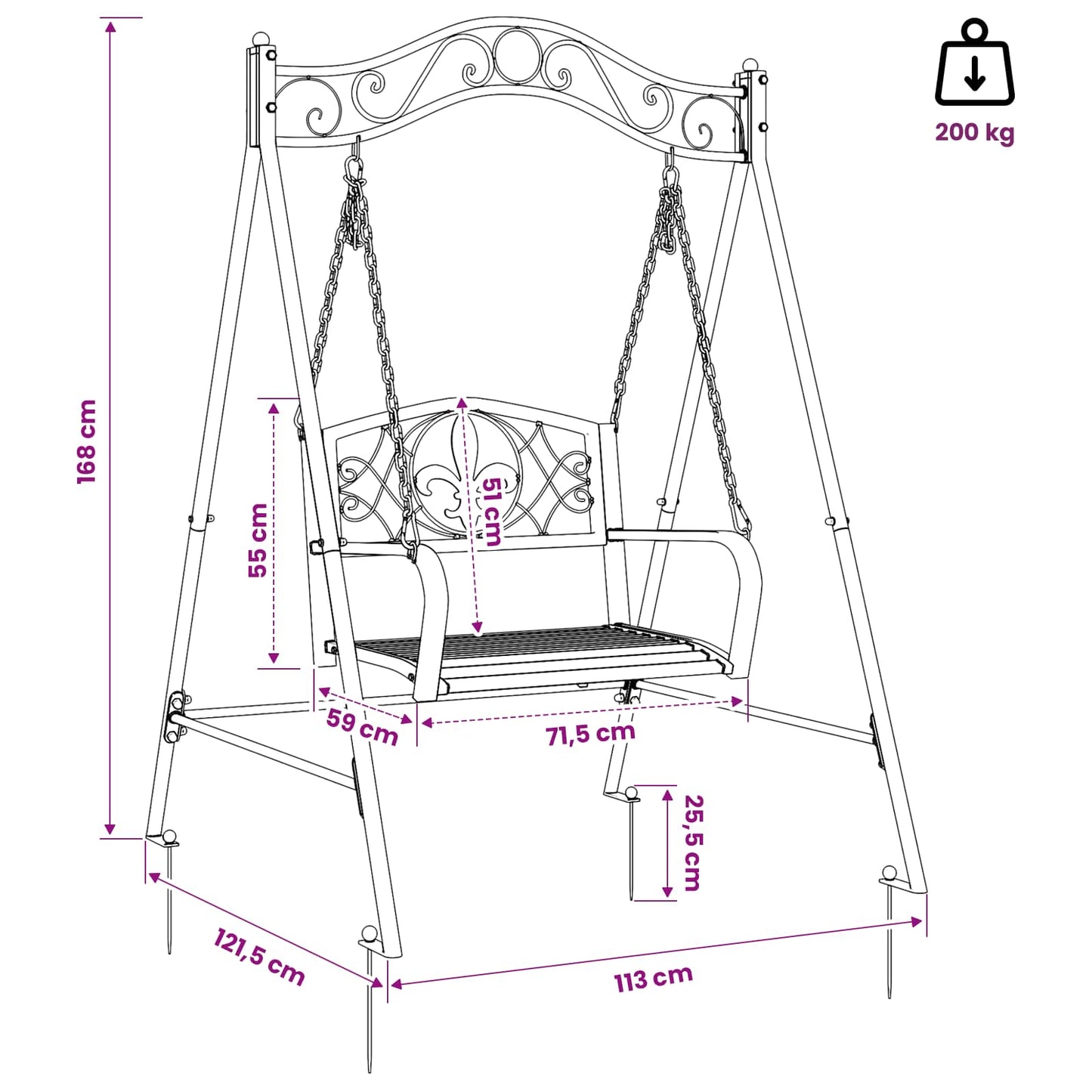 vidaXL Πάγκος Κούνια Ατσάλι 113 x 121,5 x 168 εκ. Αντίκες Λευκό