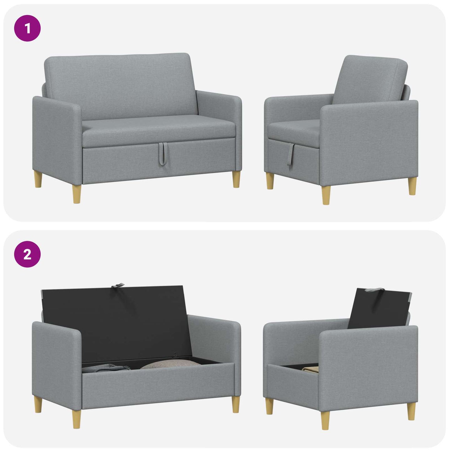 vidaXL Σαλονάκι Σετ Με Αποθηκευτικό Χώρο 2 pcs Ανοιχτό γκρι